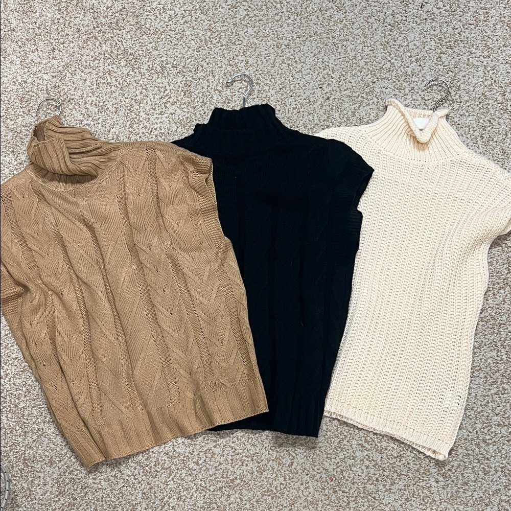 SHEIN Women's Cowl & Turtleneck Sweater Trio - Brown, Black, Cream